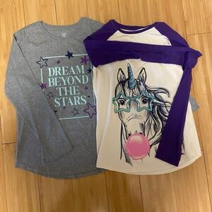 Members mark Unicorn and Star Long Sleeve Tees - Gray and Purple 14 NWOT